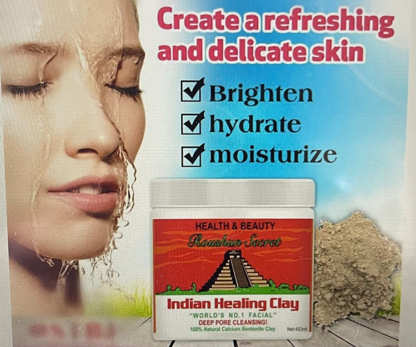 1 Lb Roushun Aztec Secret Indian Healing Clay Deep Pore Clean 100% Clay Powder