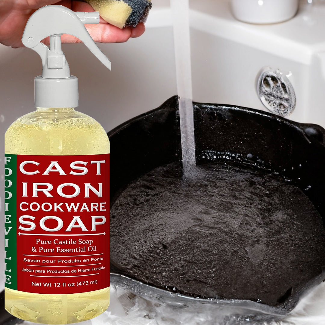 Cast Iron Cookware Soap by Foodieville Protects Season on Skillet, Griddles Etc.