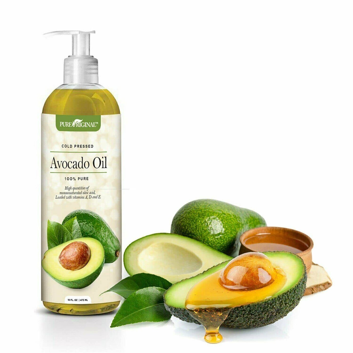 Pure Original 100% Pure Cold Pressed Avocado Oil, Moisturize and Soften 16 Fl Oz