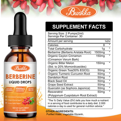 60ML Berberine Supplement, 1500Mg Organic Liquid Drops Dietary Supplement