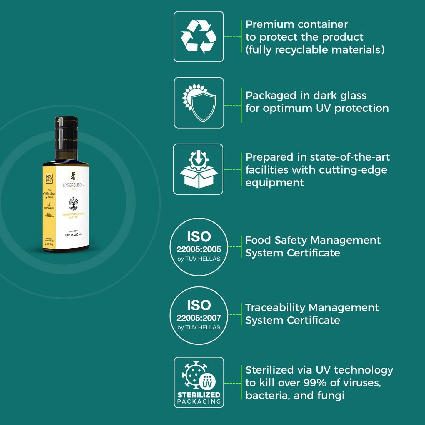 HYPERELEON ULTRA GOLD | Premium Olive Oil Rich in Polyphenols | 65 Awards 260Ml