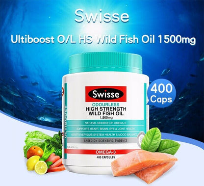 NEW Swisse Odourless High Strength Wild Fish Oil 1500Mg 400 Capsules Omega 3