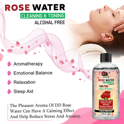 100% Pure Natural Organic Rose Water Toner Cleanser, Moisturiser for Fresh Face