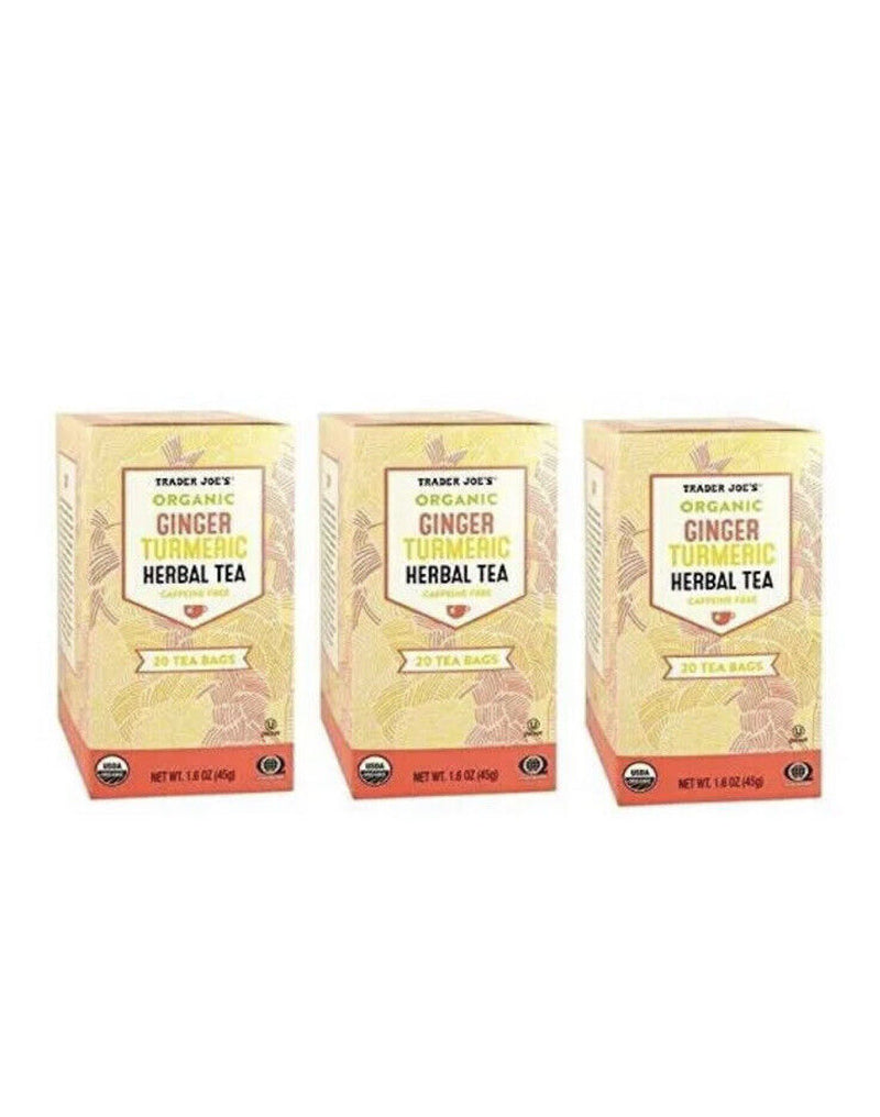 3 X Trader Joe'S Organic Ginger Turmeric Herbal Tea 20 Tea Bags Each, Total 60Ct