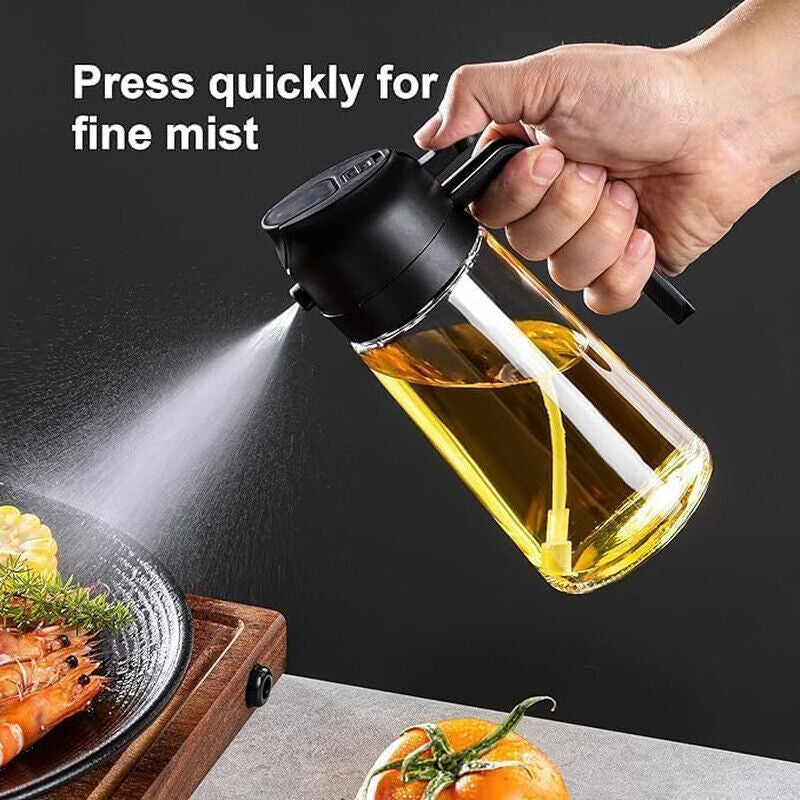 16Oz Olive Oil Dispenser Bottle 2 in 1 Sprayer Pourer Glass for Kitchen Cooking