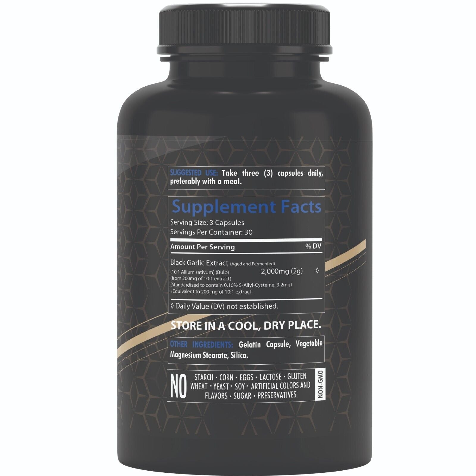 Fermented Black Garlic Extract Dietary Supplement 2000Mg 90 Caps