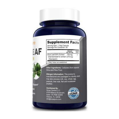 Olive Leaf Extract (Non-Gmo & Gluten Free) 750 Mg - 50% Oleuropein