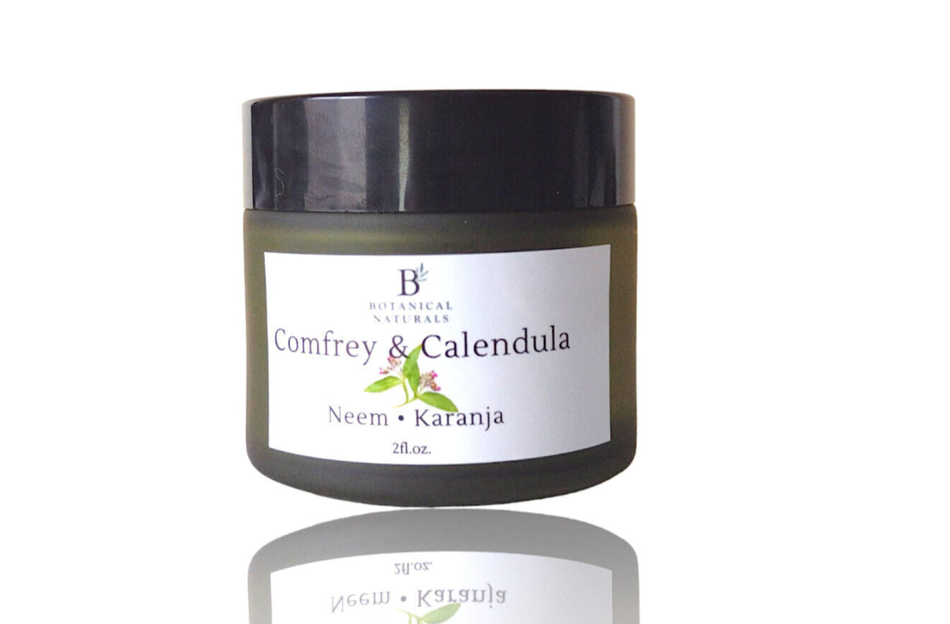 Comfrey & Calendula Herbal Salve with Neem Tea Tree Antifungal, Scabies Scrapes, Lemon Balm Cream