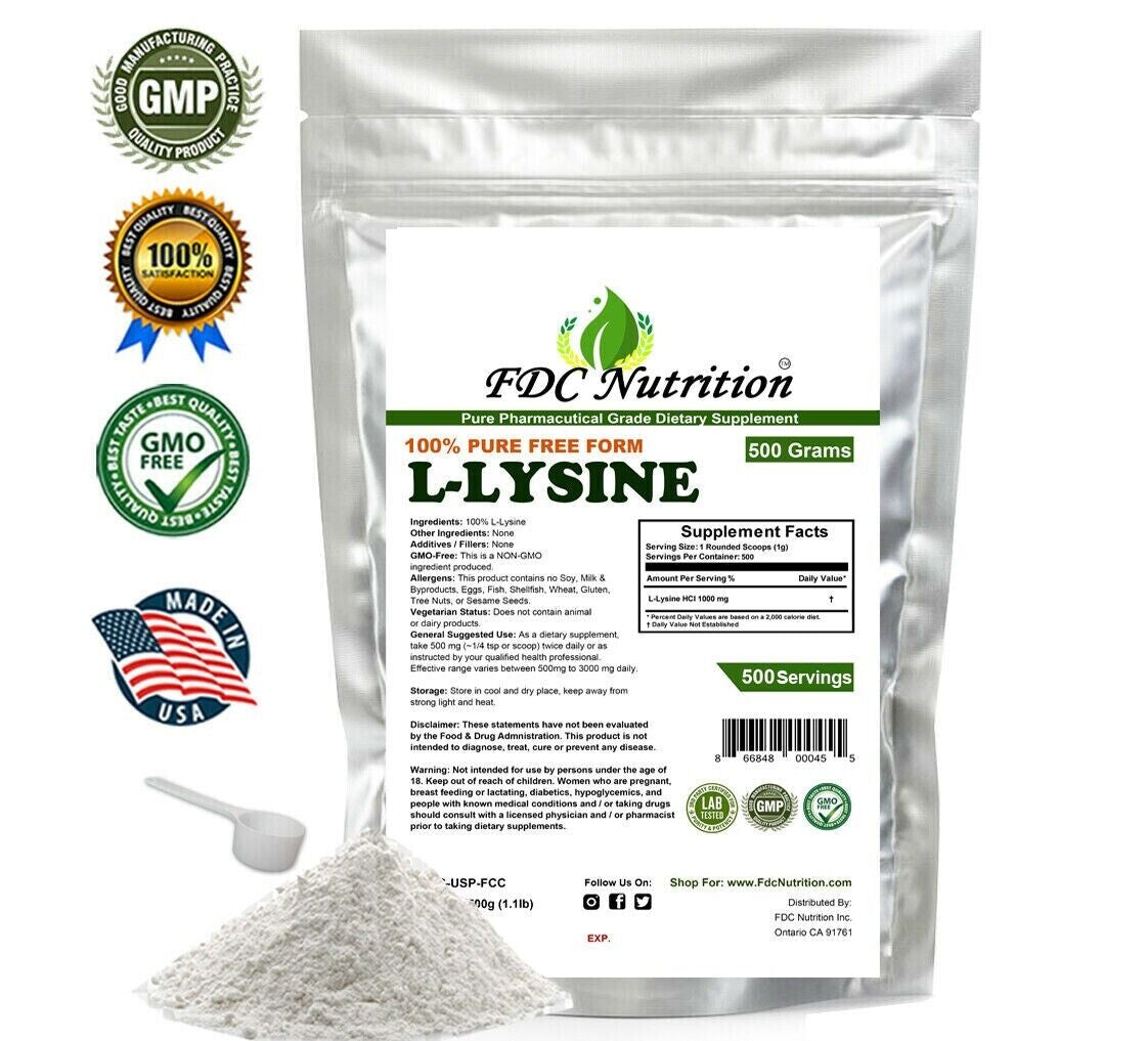 500G (1.1 Lb) L-LYSINE HCL PURE POWDER US PHARMACEUTICAL GRADE KOSHER Nongmo