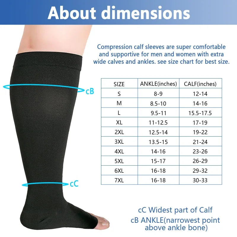 Compression Socks Women Men Diabetic Circulation Open Toe Knee High Calf 