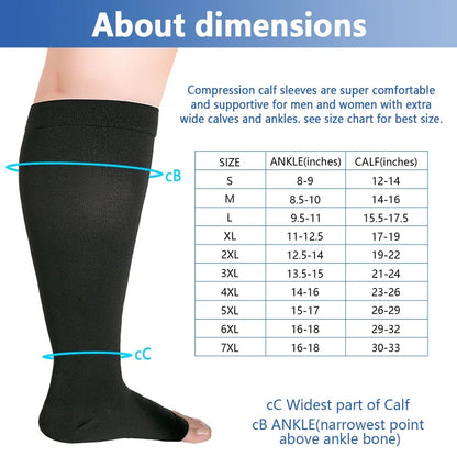 Compression Socks Women Men Diabetic Circulation Open Toe Knee High Calf 