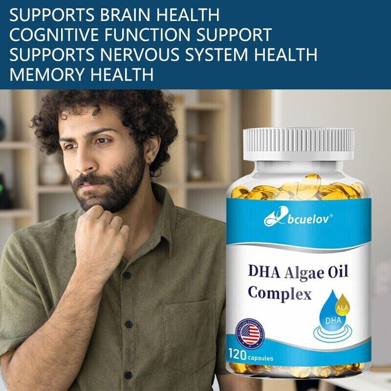 Natural Algae Oil DHA, Easy to Absorb, Brain Tonic - 60/120 Capsules