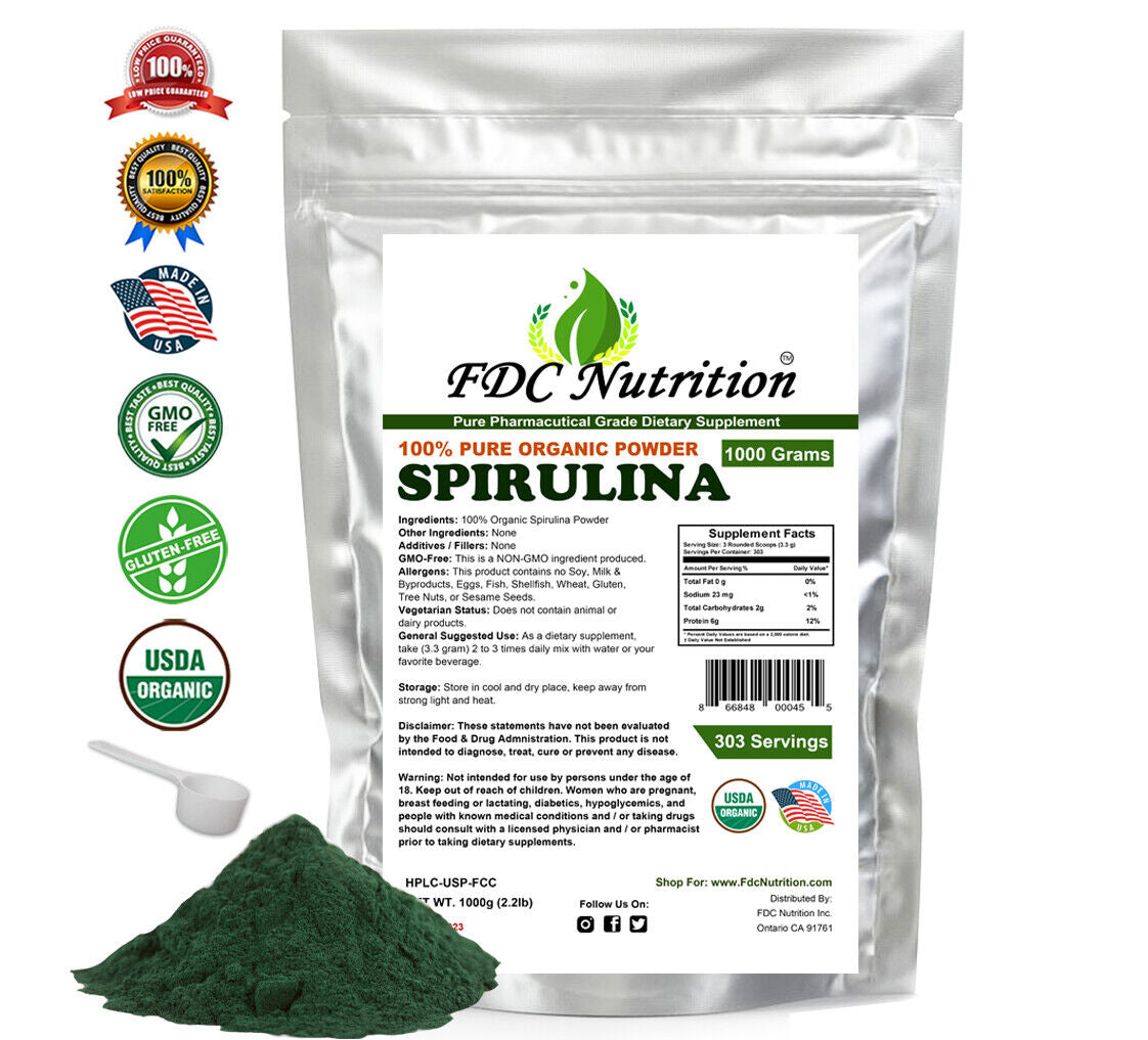 USDA Organic SPIRULINA Powder Green Algae Chlorophyll Non GMO Immune Booster