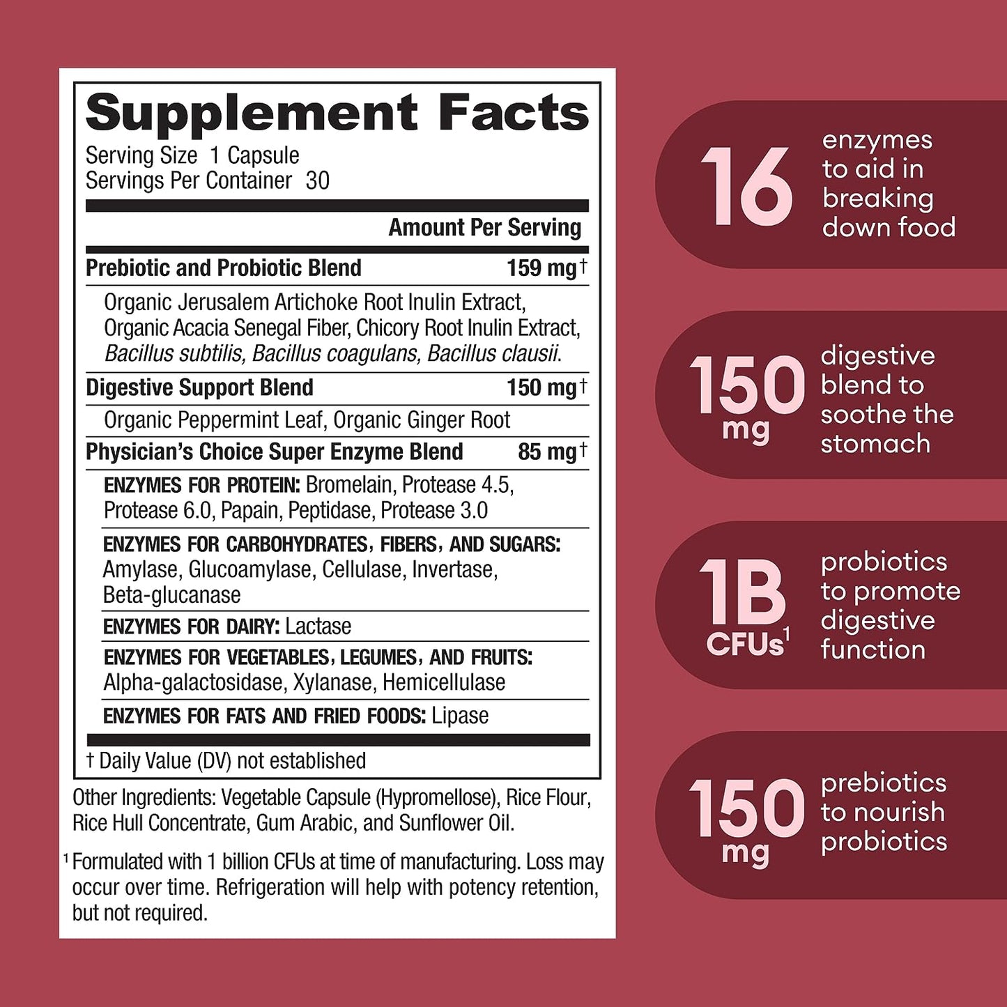 Digestive Enzymes - Multi Enzymes, Bromelain, Organic Prebiotic Physician's Choice 