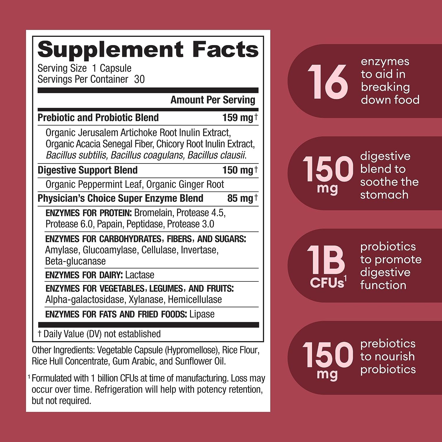 Digestive Enzymes - Multi Enzymes, Bromelain, Organic Prebiotic Physician's Choice 