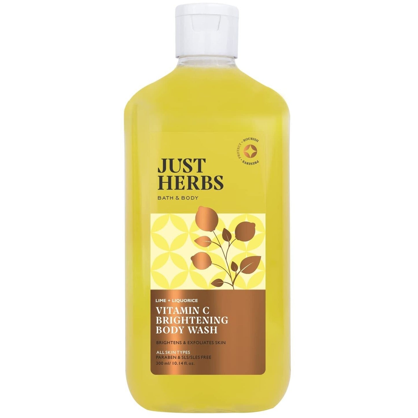 Just Herbs Vitamin C Skin Brightening Exfoliating Lime + Liquorice Body Wash