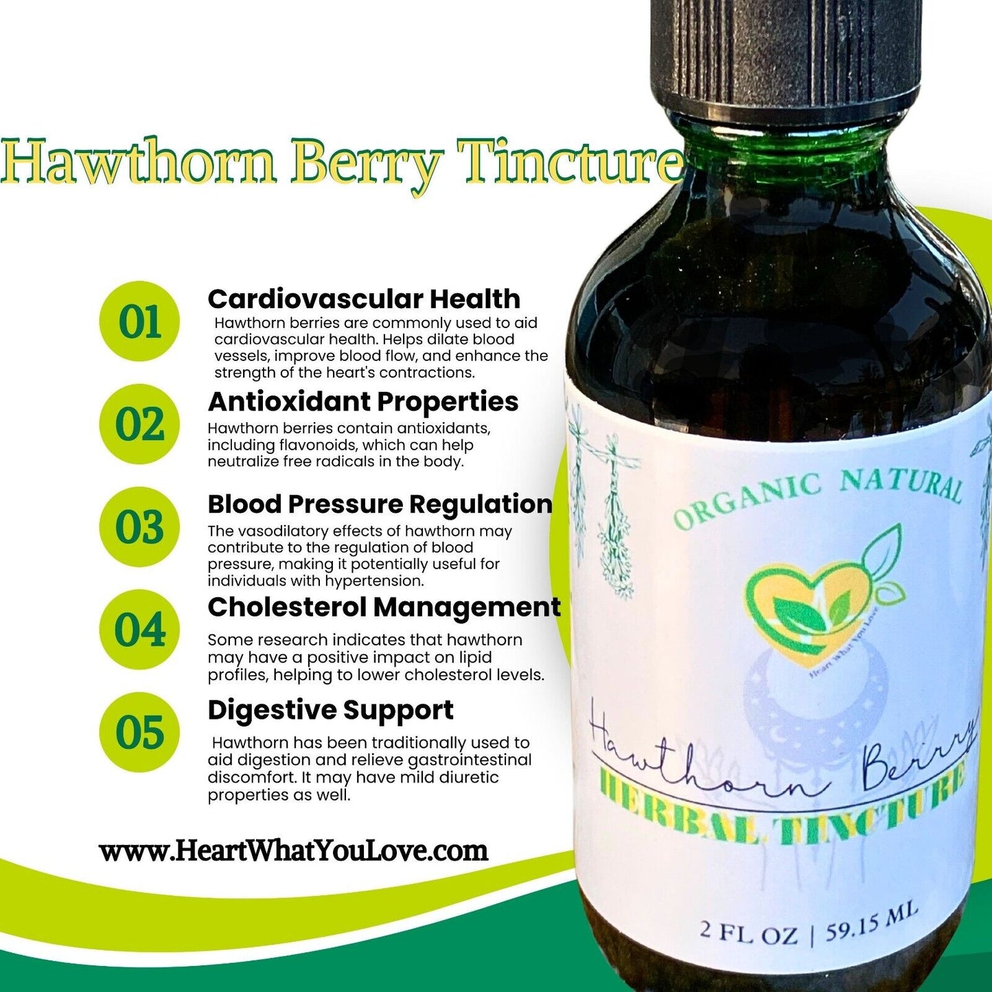 Hawthorn Berry Tincture Organic Liquid Herbal Drops 2 FL OZ Natural Cardiac Aid