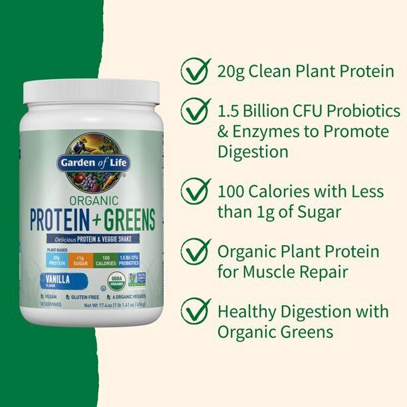 Organic Plant Protein & Greens Powder, Vanilla Shake, 20G Protein, FAST