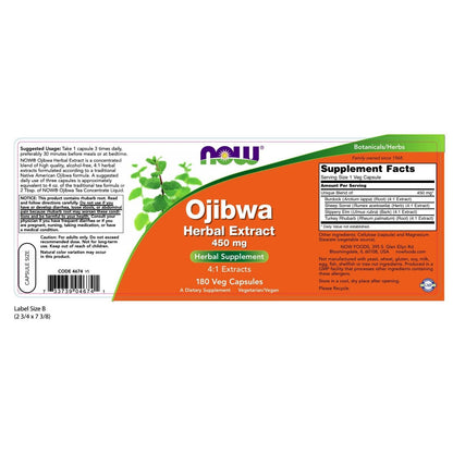 NOW Foods Ojibwa Herbal Extract, 450 Mg, 180 Veg Capsules