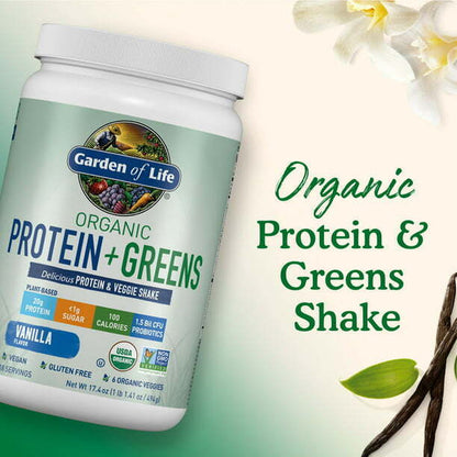 Organic Plant Protein & Greens Powder, Vanilla Shake, 20G Protein, FAST