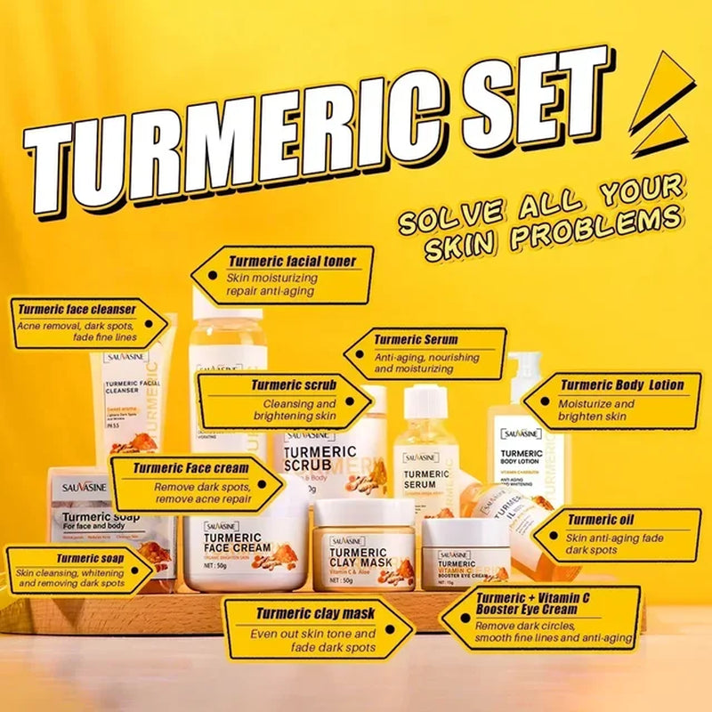 Turmeric Face Skin Care Set Facial Products Kits anti Acne Lighten Dark Spot Glowing Moisturizing Cream for Dark Skin