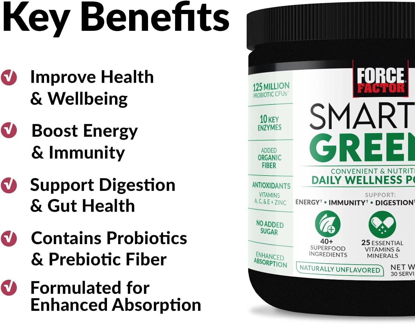 FORCE FACTOR Smarter Greens Daily Wellness Powder to Support Energy, Immunity &