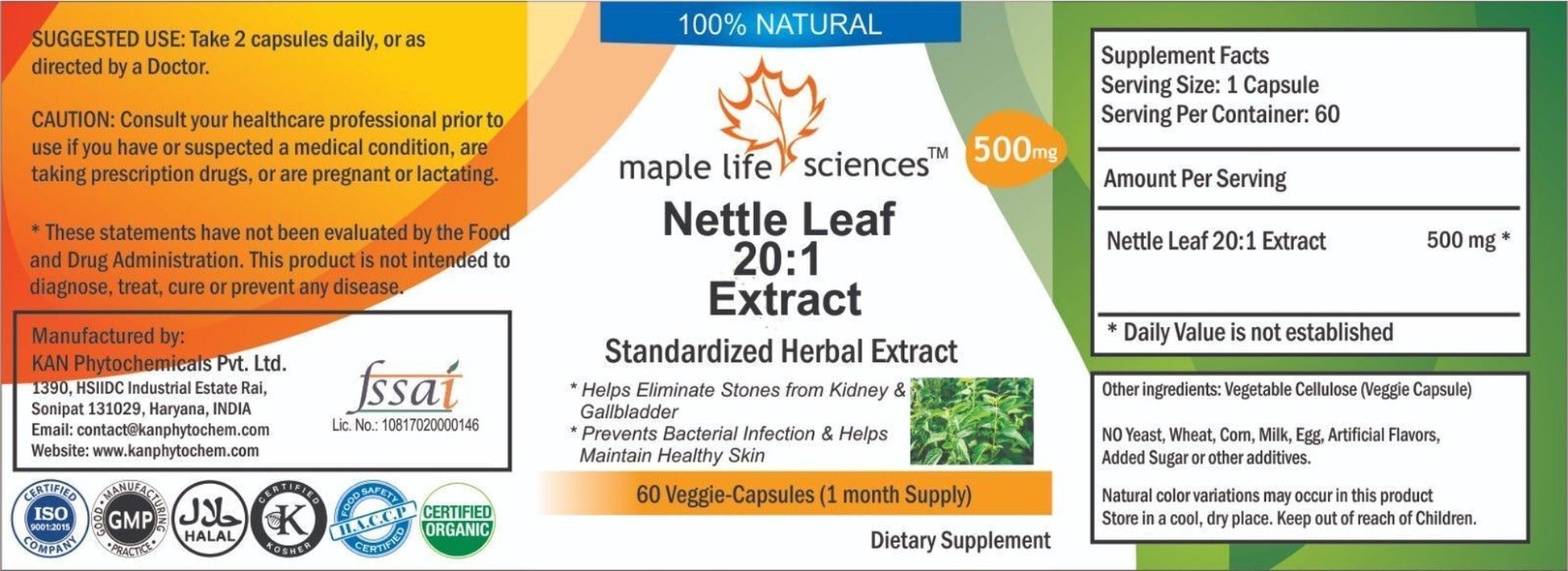 Nettle Leaf Extract Capsules 20:1 Urtica Dioica Extract for Prostate Health