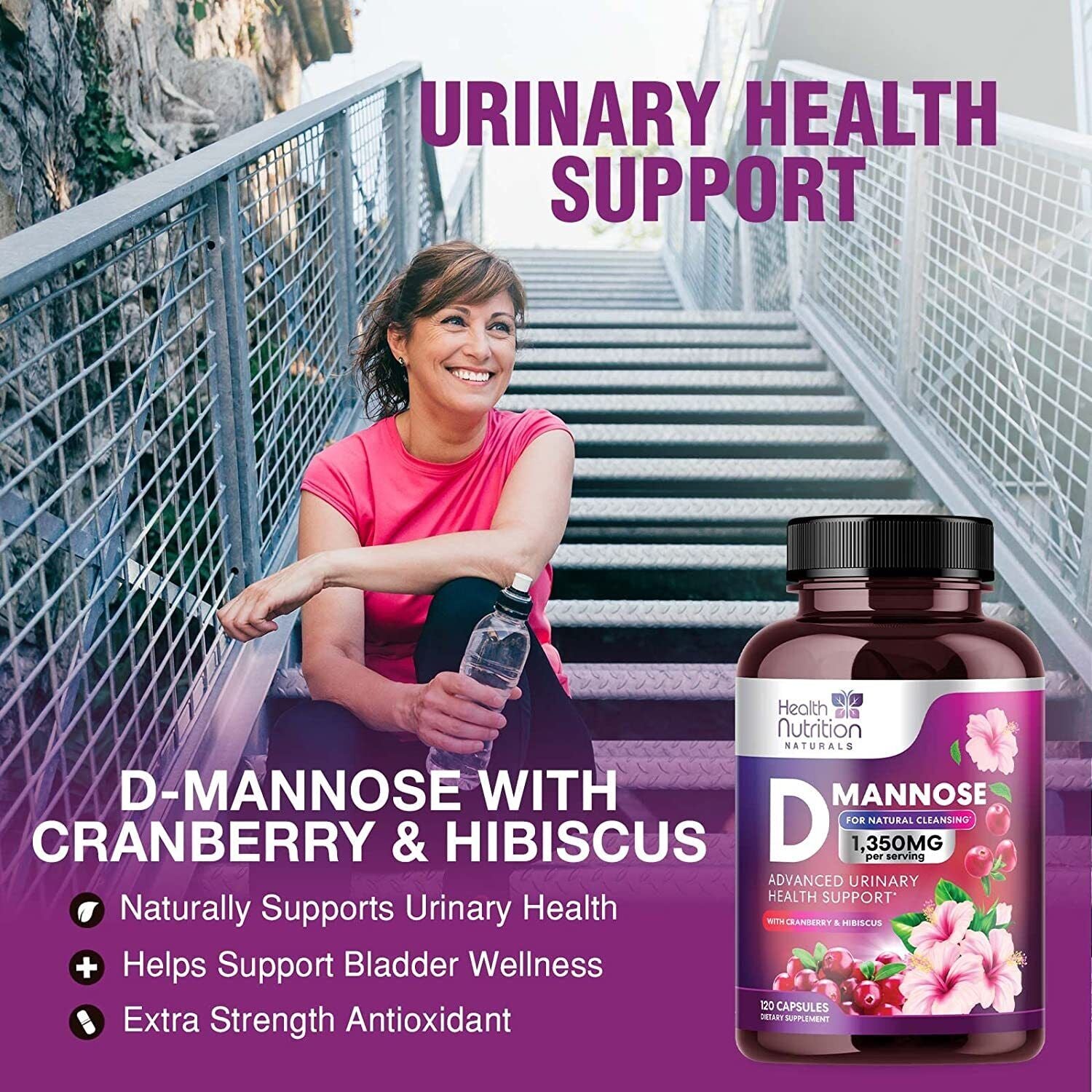 D-Mannose Capsules 1350Mg with Cranberry UTI Support & Cleanse, Bladder Health