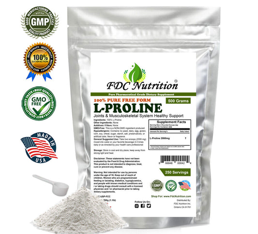 L-Proline Powder 17.63 OZ (1.1Lb) USP Pharmaceutical by FDC Nutrition