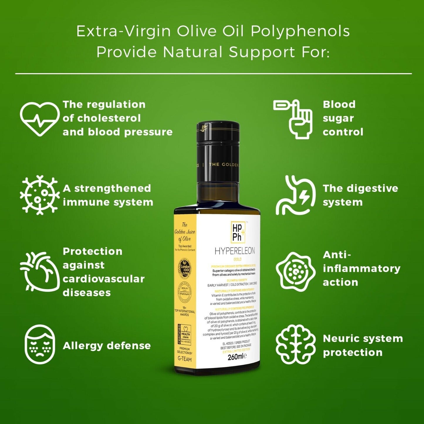 HYPERELEON Gold Ed. Premium Olive Oil | Rich in Polyphenols | 45 Awards 2X260Ml