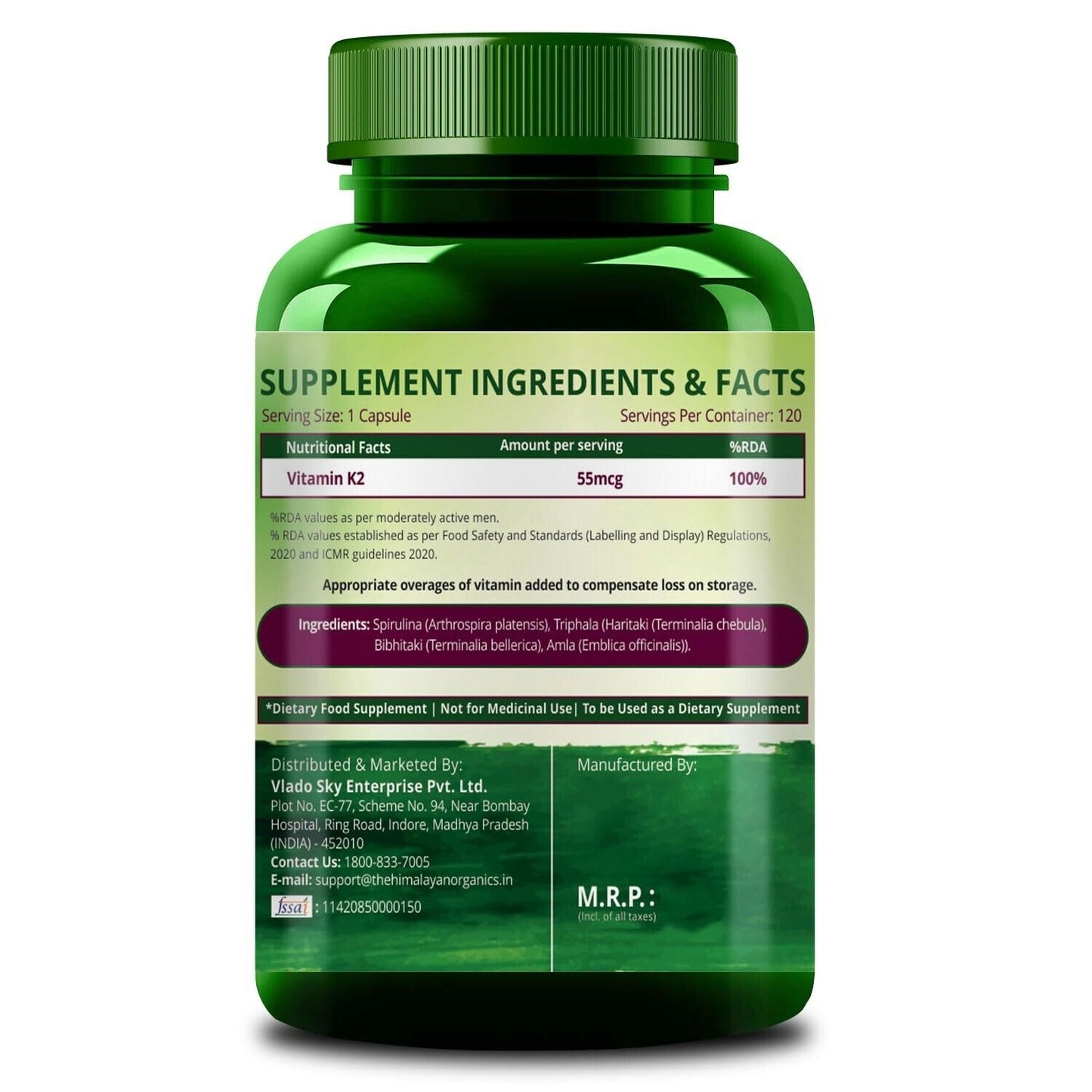 120 Veg Capsules Plant-Based Vitamin K2 Supplement Supports Stronger Health