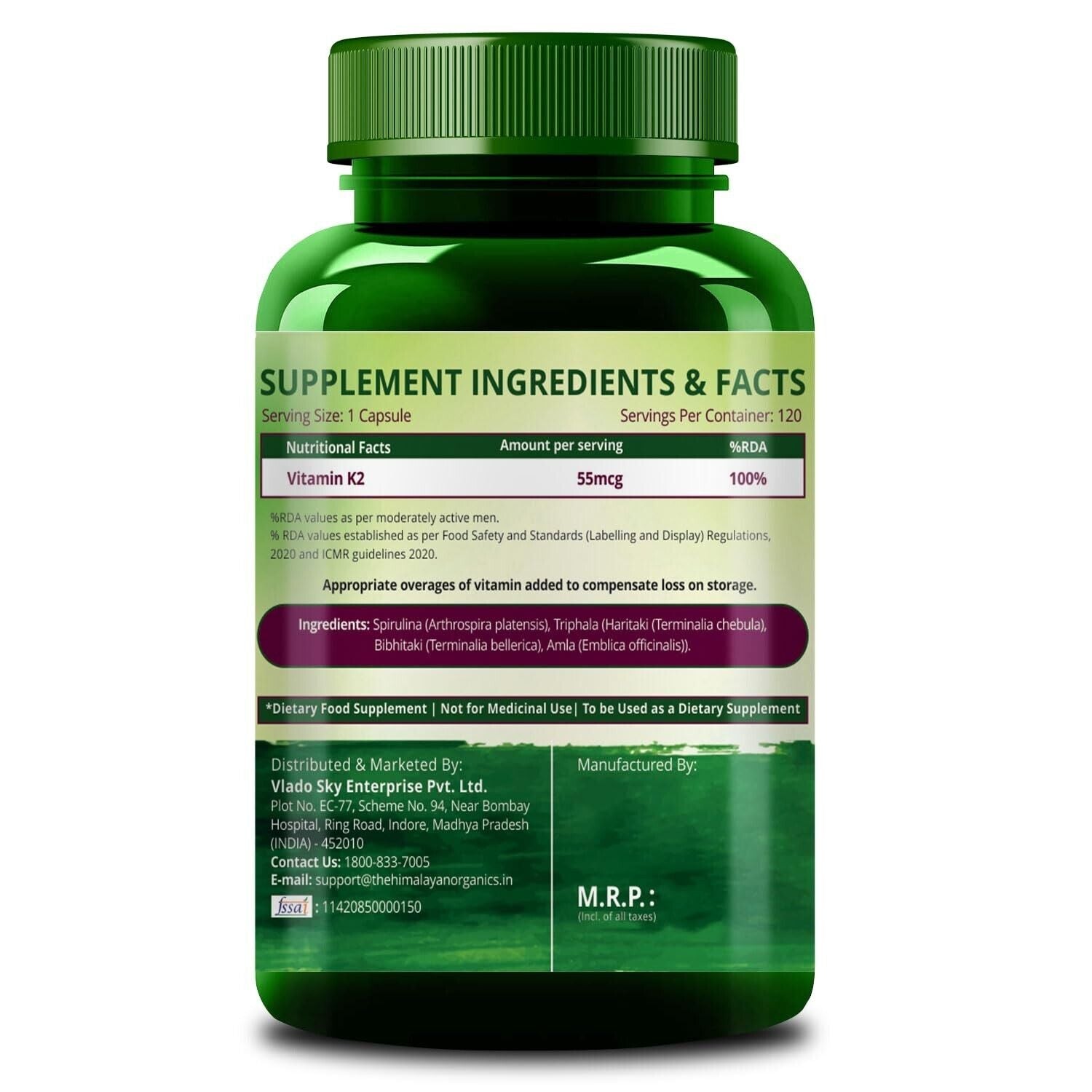 120 Veg Capsules Plant-Based Vitamin K2 Supplement Supports Stronger Health