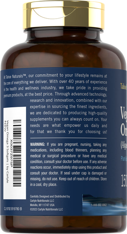 Omega 3 Supplement | 150 Vegan Softgels, from Algae Oil | by Tahoe Nutritionals