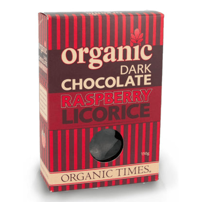 ORGANIC TIMES Dark Chocolate Raspberry Licorice 150G