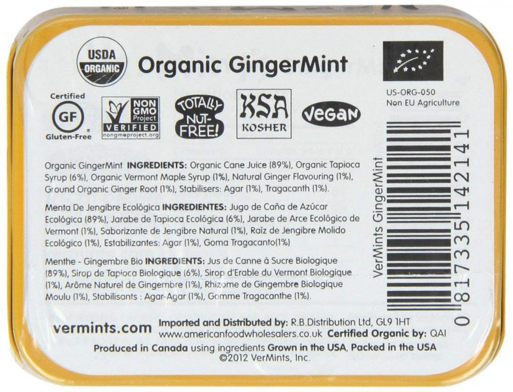 Vermints Organic Cinnamon Mints, 1.41Oz Tins (Pack of 6)