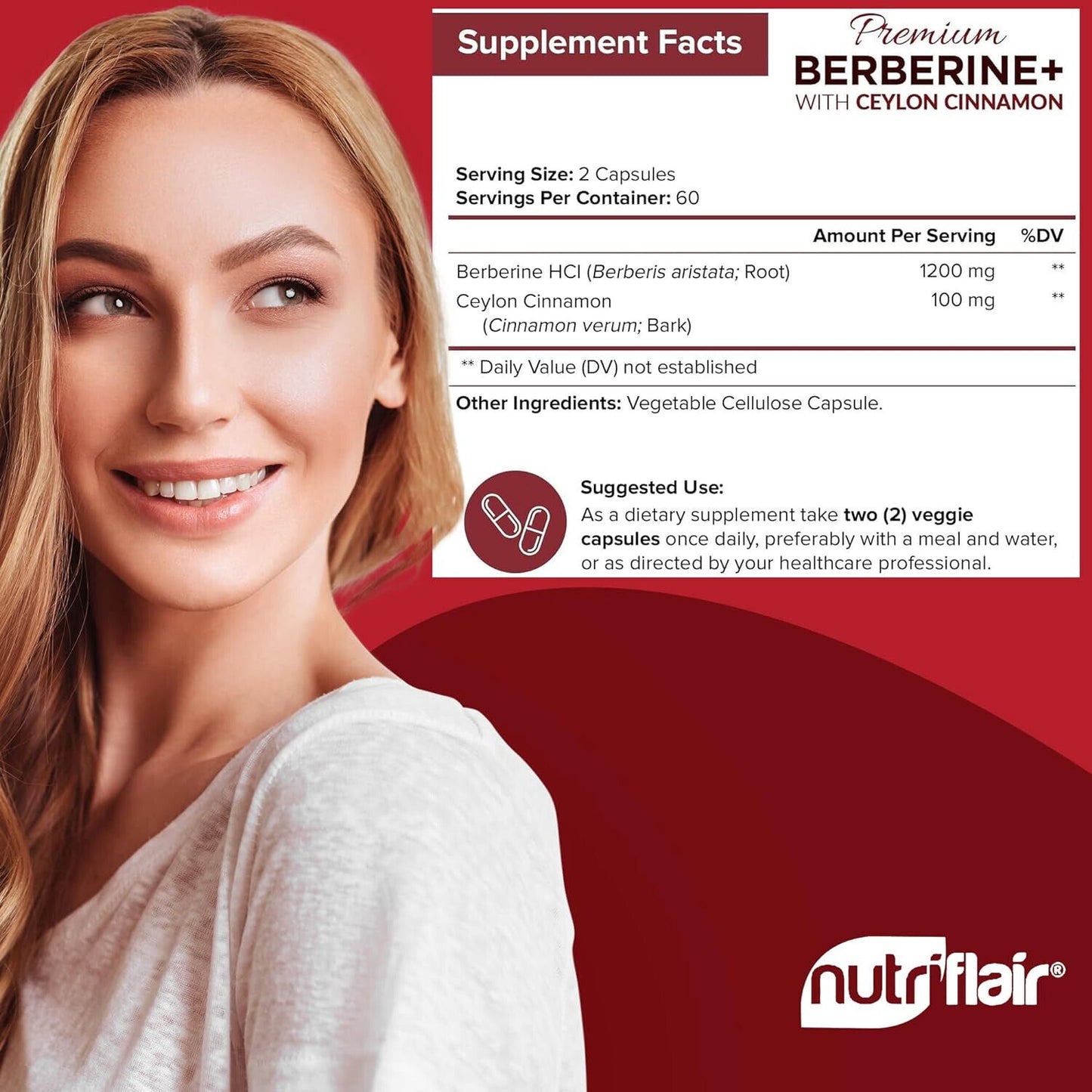 Nutriflair Premium Berberine HCL with Ceylon Cinnamon - Heart Health Cholesterol