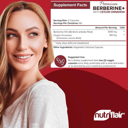 Nutriflair Premium Berberine HCL with Ceylon Cinnamon - Heart Health Cholesterol