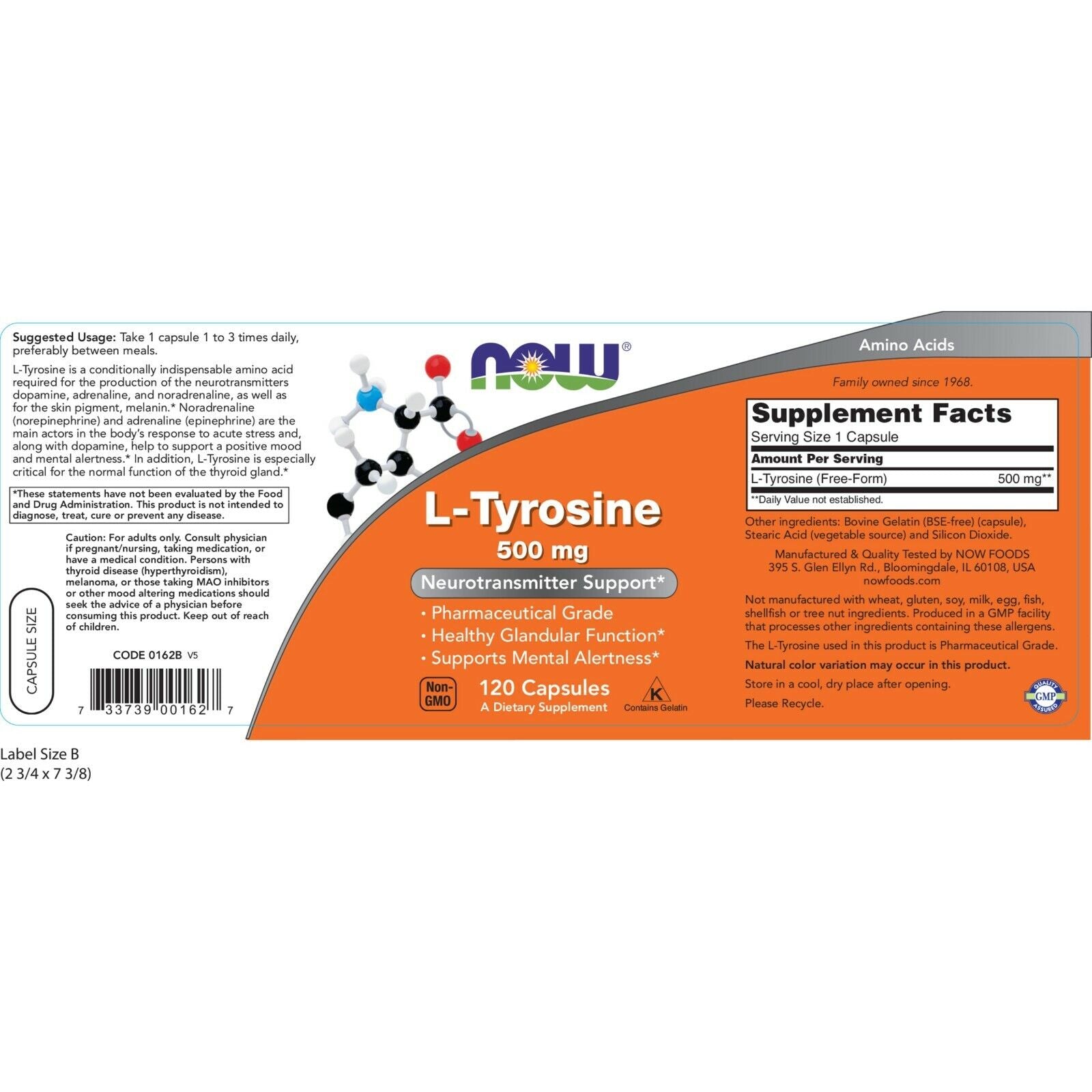 NOW Foods L-Tyrosine, 500 Mg, 120 Capsules