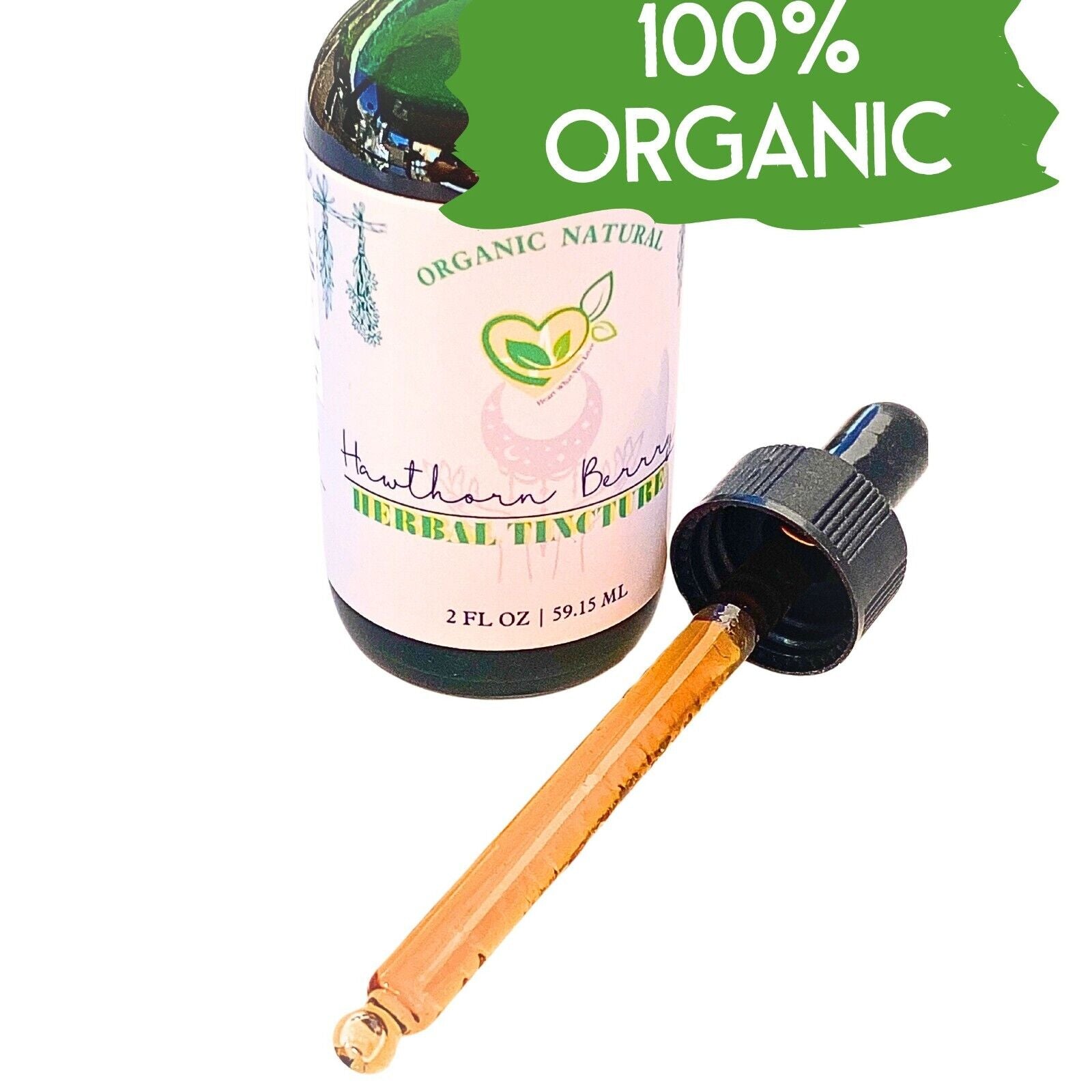 Hawthorn Berry Tincture Organic Liquid Herbal Drops 2 FL OZ Natural Cardiac Aid