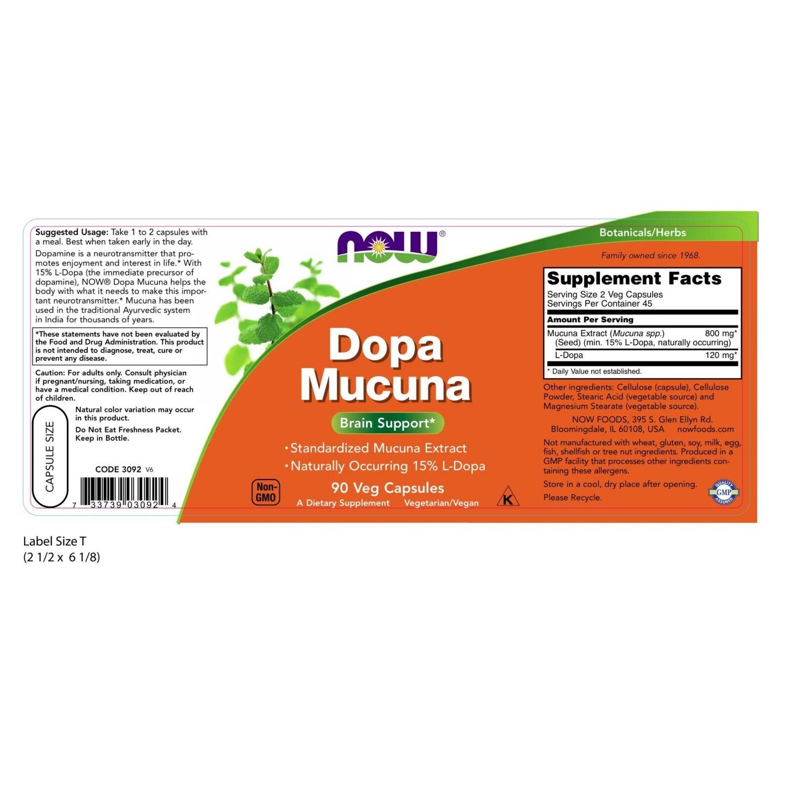 NOW Foods DOPA Mucuna, 90 Veg Capsules