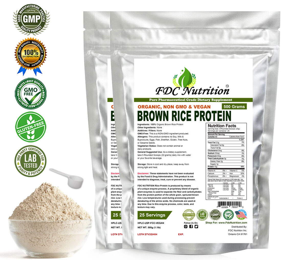 ALL SIZE 100% ORGANIC RICE PROTEIN NON-GMO HIGH PROTEIN VEGAN USP GRADE