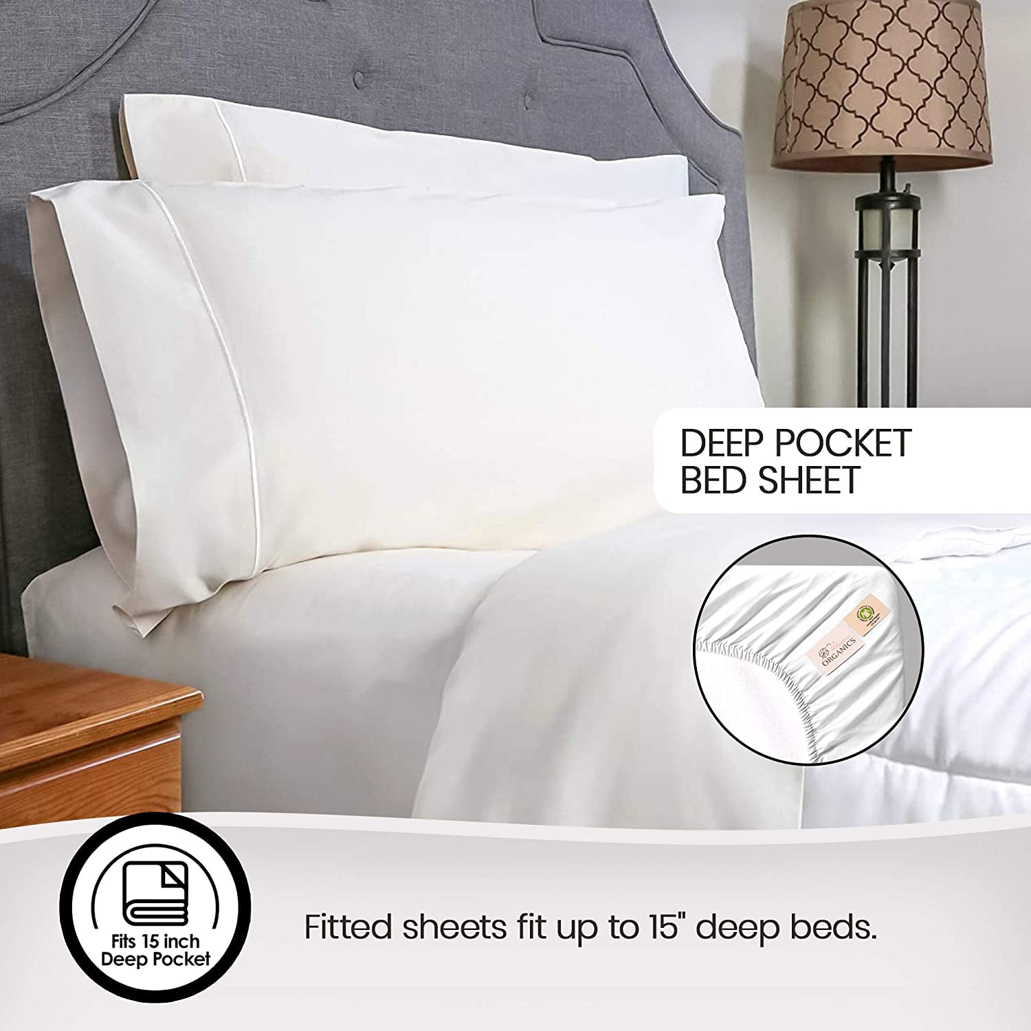 , 100% Organic Cotton Sheets - 300 Thread Count Bed Sheets Set - Premium Quality Sheets - Deep Pocket Sheet Set - GOTS Certified, White (Cal King Size)