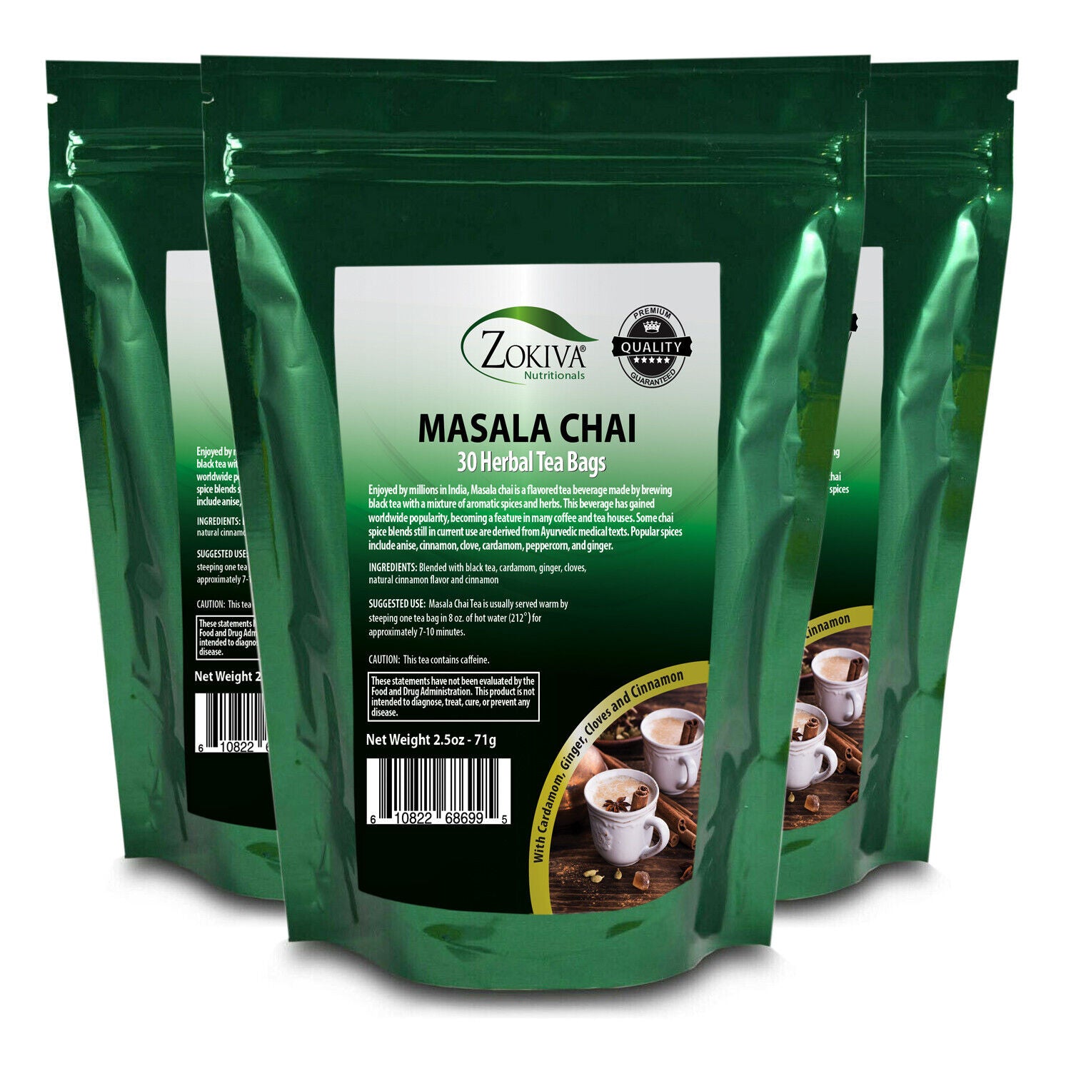 Masala Chai Tea Bags 3-Pack (90) with Anise, Cardamom, Cinnamon, Clove & Ginger