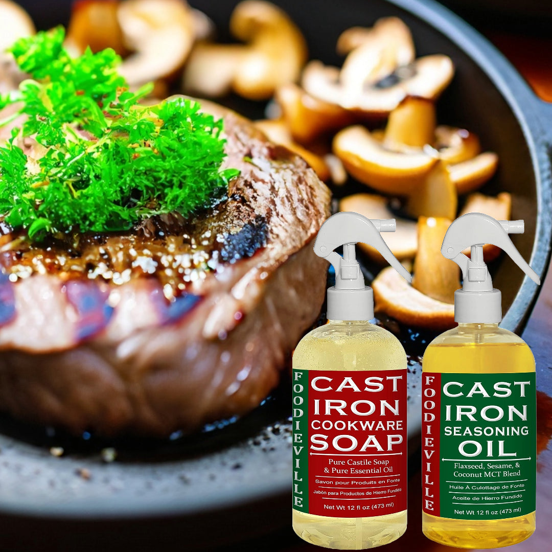 Cast Iron Oil & Soap Care Set for Cast Iron Skillets, Griddles, Grills, Season