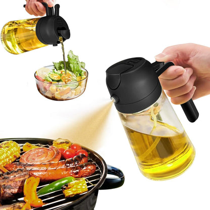 16Oz Olive Oil Dispenser Bottle 2 in 1 Sprayer Pourer Glass for Kitchen Cooking