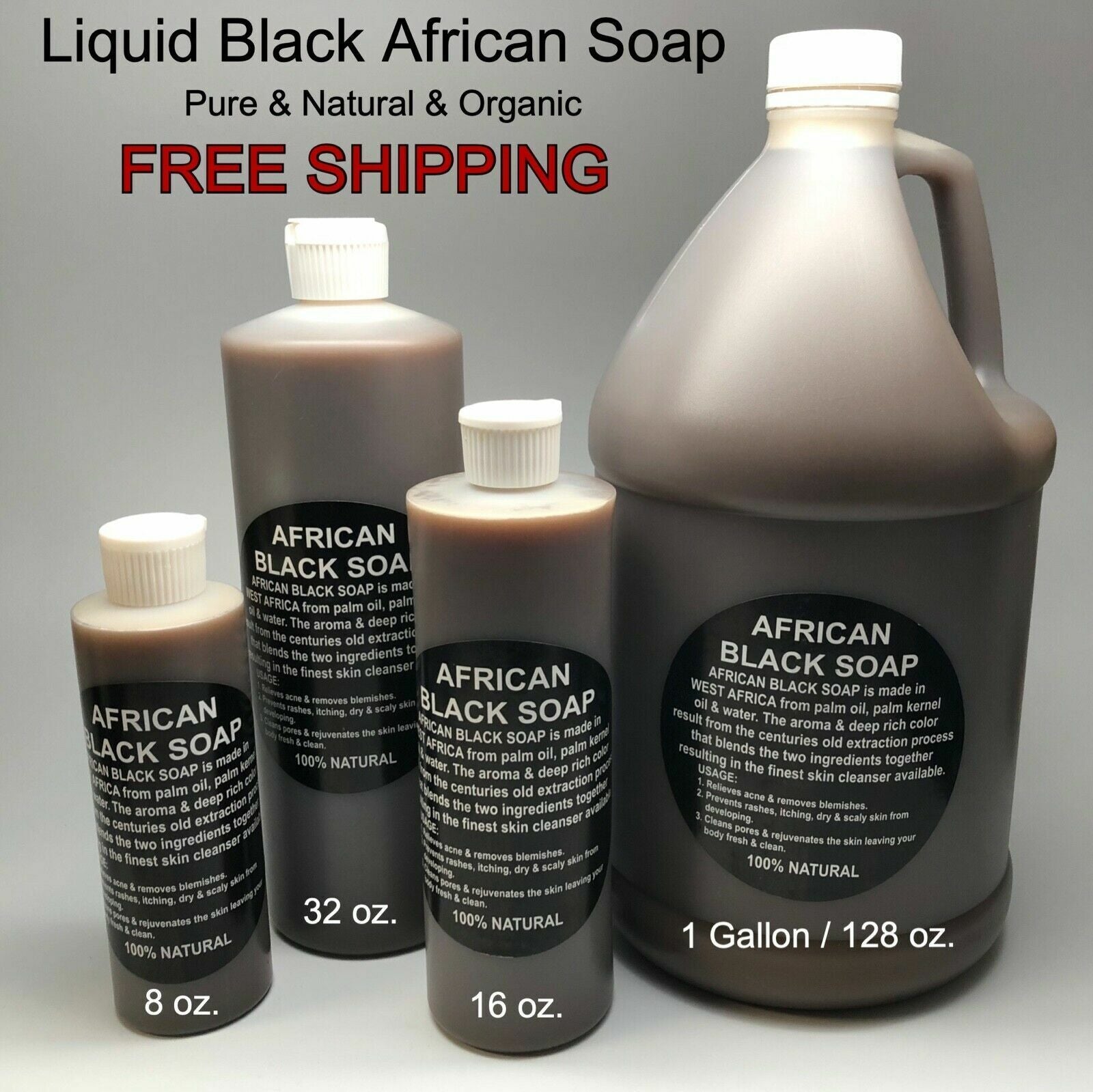 Raw African Black Soap, Liquid, Paste - 100% Pure Organic Natural Ghana ALL SIZE