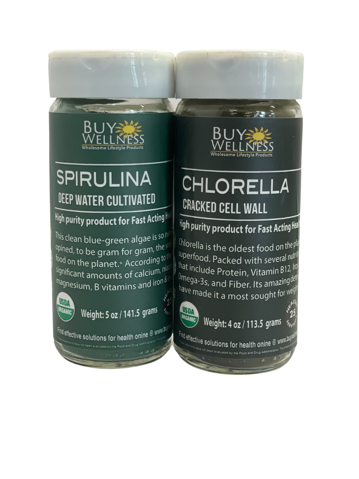 Superfood 2 Pck Organic CHLORELLA + SPIRULINA Vegan Protein Eye Care Antioxidant