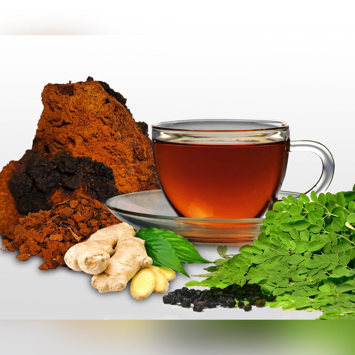 Chaga Mushroom Tea, 30 Bags - Wellness Blend with Moringa, Elderberry & Ginger