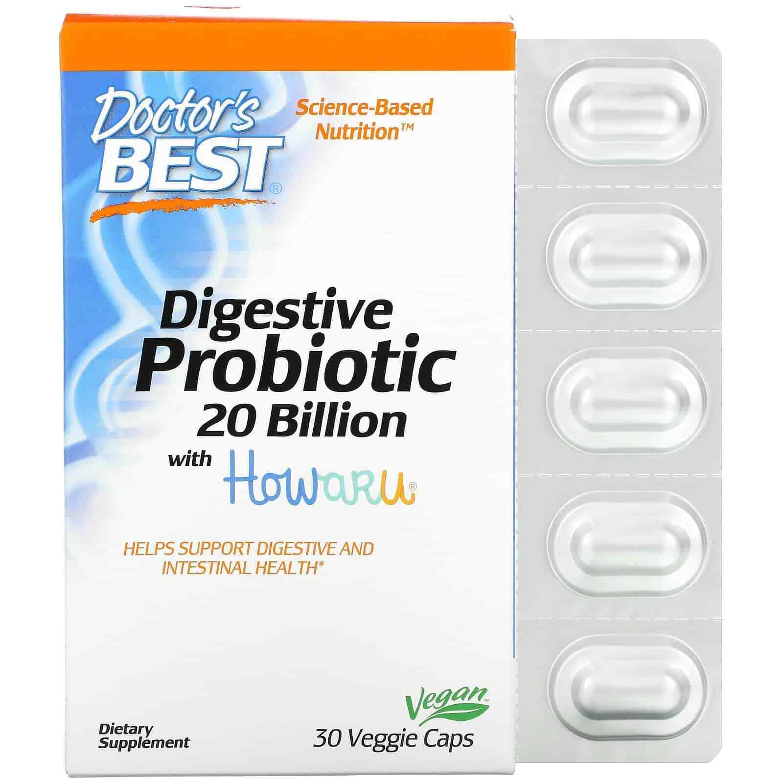 Doctor'S Best Digestive Probiotic with Howaru 20 Billion CFU 30 Capsules