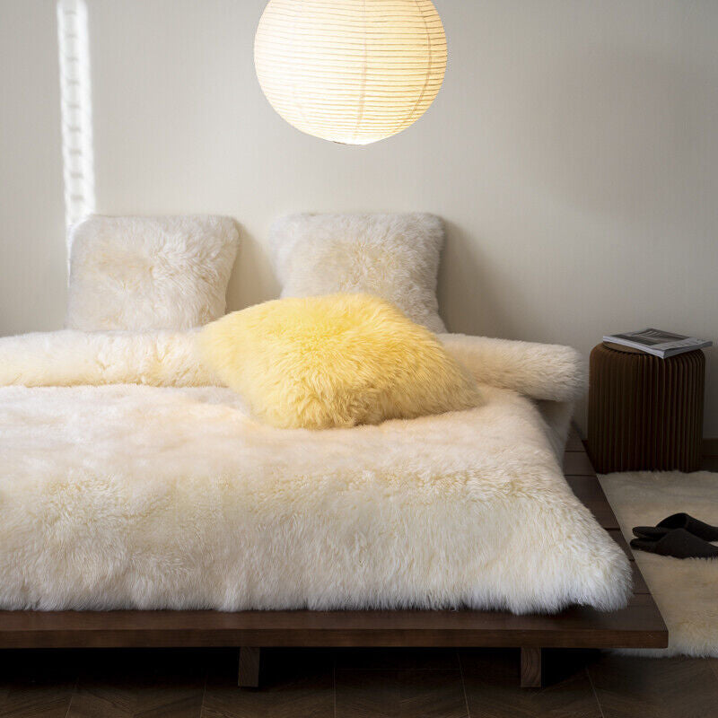 100% Pure Sheepskin Bed Cover Warm Australian Wool Blanket